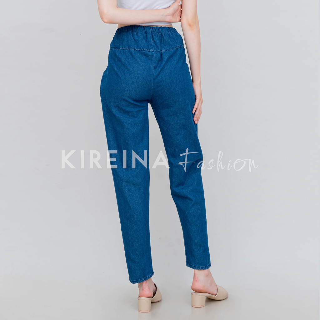 Celana Hamil Jeans Denim Strech Jumbo Maternity Pants Office Fashion Wanita Bumil Premium Pinggang Karet - KIREINA