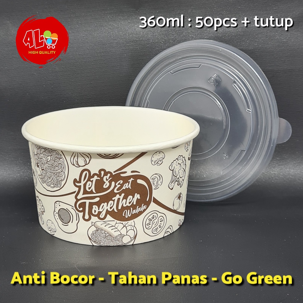 Paper Bowl Motif 360ml Mangkok kertas isi 50pcs +ttp foodgrade gogreen antipanas