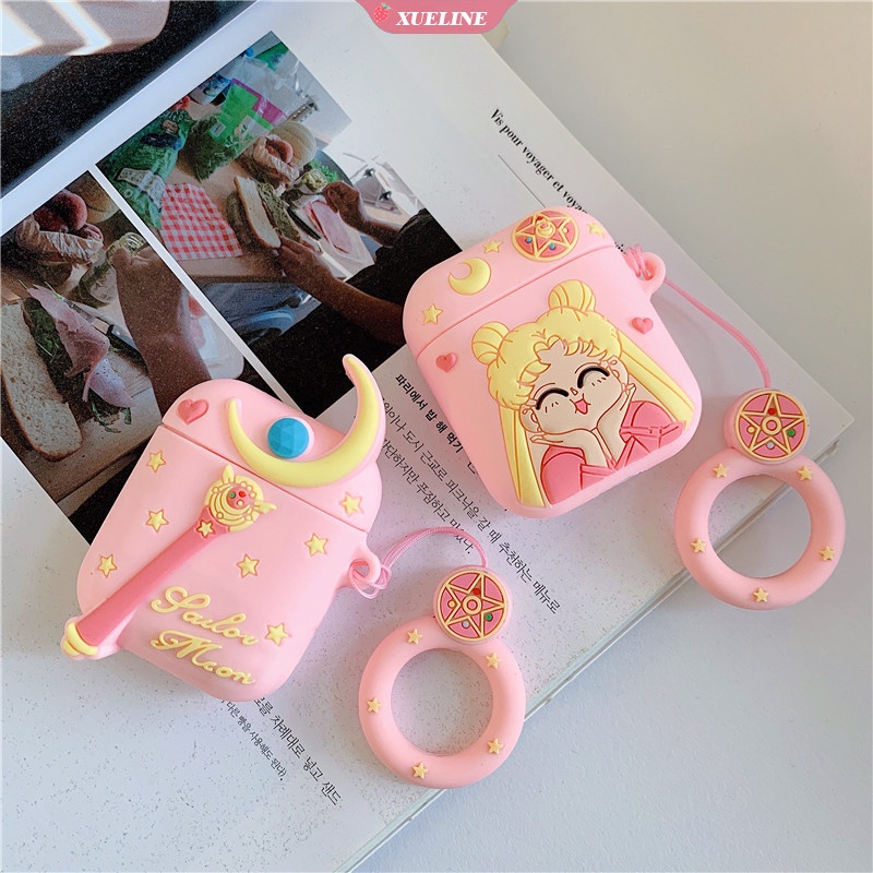 Cover Pelindung Headphone Bluetooth Bahan Silikon Motif Kartun Sailor Moon Untuk AirPods 1 2 pro