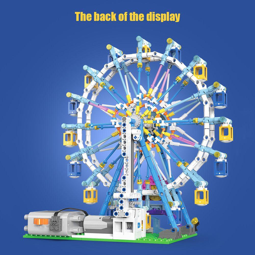 R-FLOWER 870pcs /set Ulang Tahun Ferris Wheel Berputar Dengan Lampu DIY Kreativitas Pembangun Teman Kota