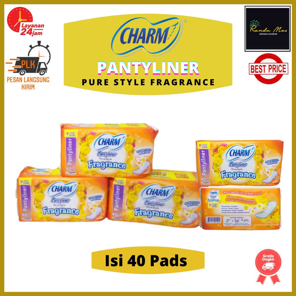 Charm Pantyliner Pure Style Fragrance Ylang Ylang Isi 40 Pads Pembalut Wanita Charm Original