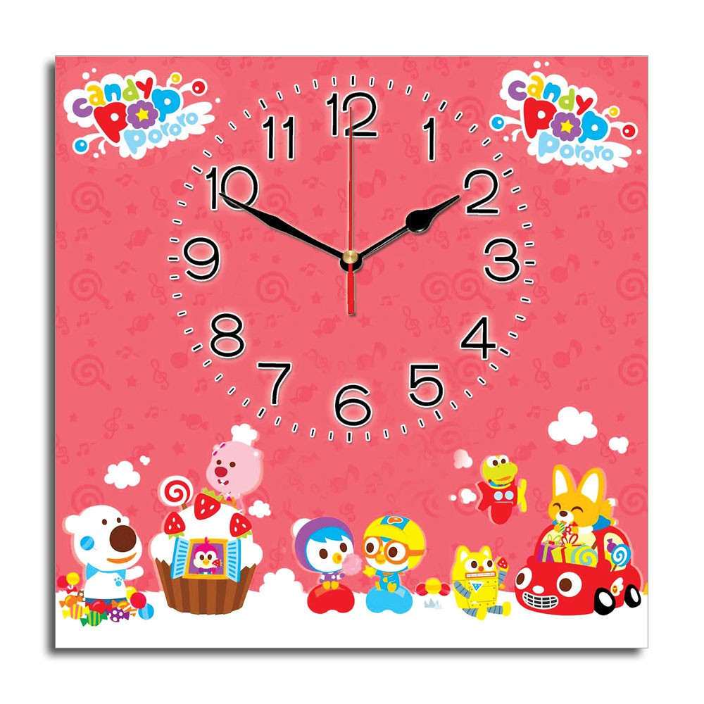 JAM Dinding PORORO Pink Hiasan Wedding Ultah Rumah Kos Poster Souvenir Kado Hadiah Murah