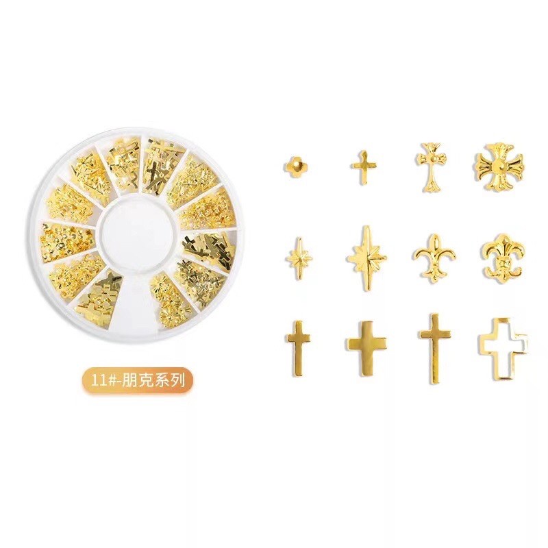 Nail wheel acc gold hard ware / hiasan nailart sea world cross nail charm