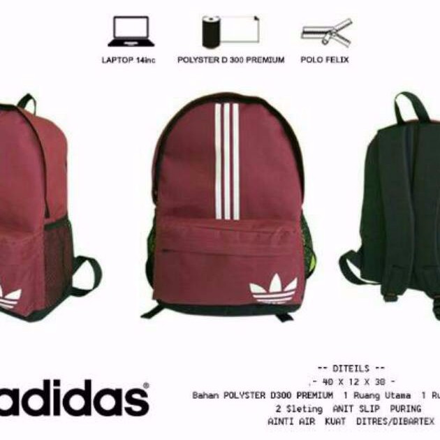 Backpack Sekolah SD SMP SMA Tas Ransel Sablon Adidas Pria Wanita Ransel Kasual Perjalanan Sekolah Laptop Pria Multifungsi Tahan Air Tas Oxford Ransel Olahraga Luar Ruangan Hitam