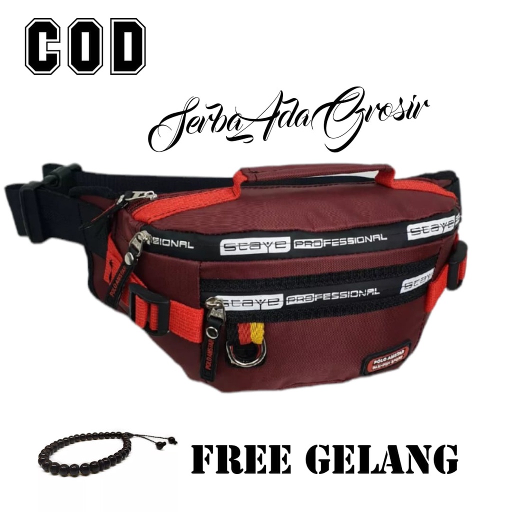 1 Tas Selempang Waistbag Pria Slingbag Bahu Bisa Untuk Tas Pinggang Kasual Free Gelang Keren-1