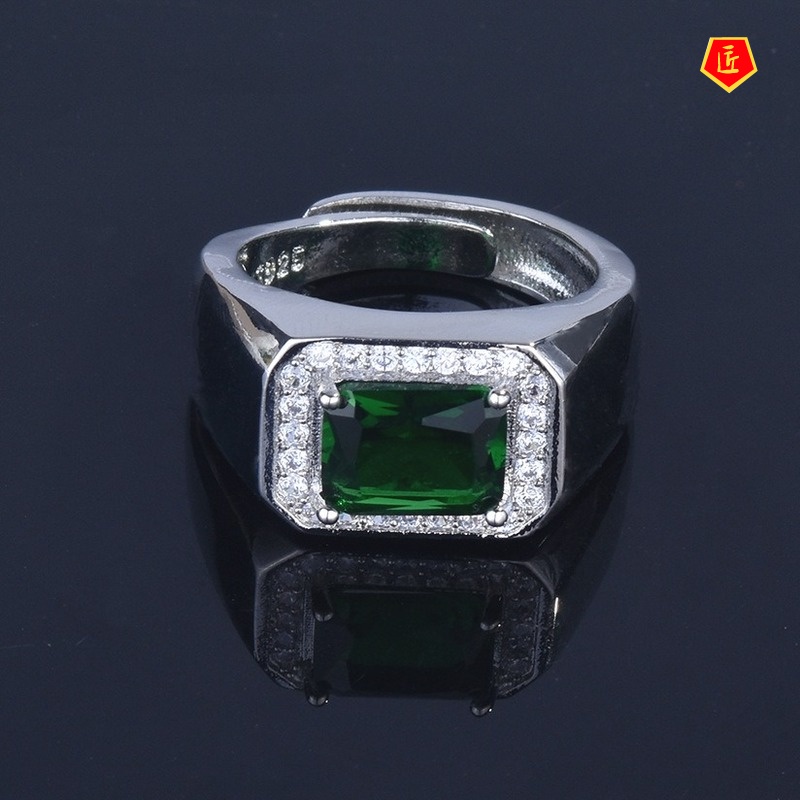[Ready Stock]Domineering Men's Inlaid Sapphire Ring