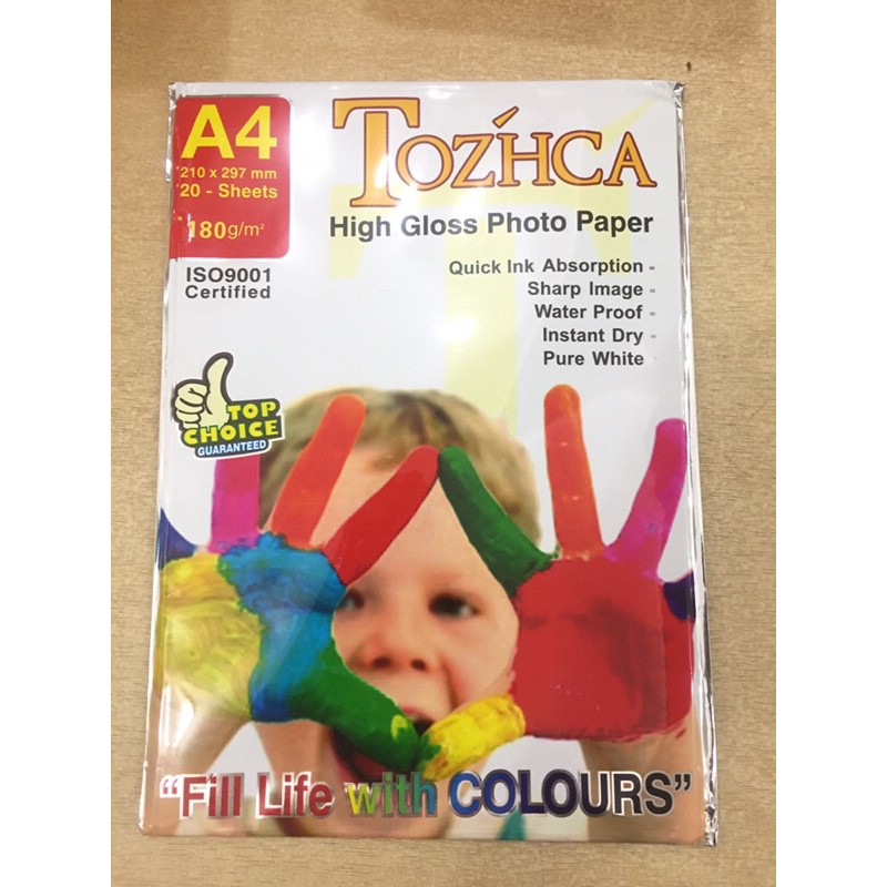 

Kertas foto / photo paper A4 high gloss TOZHCA 180