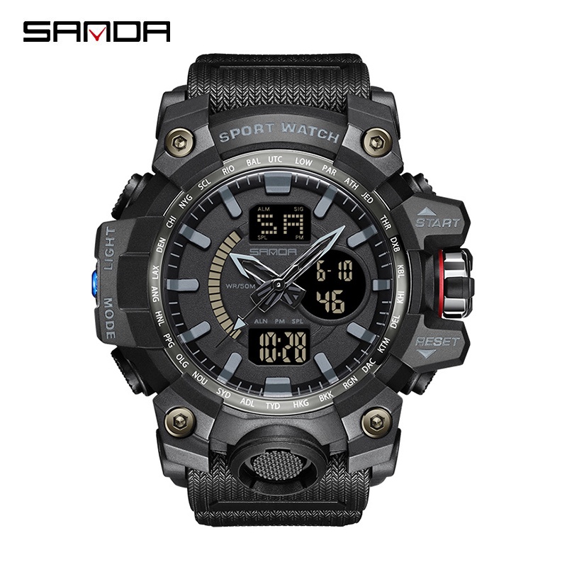 SANDA 3132 Jam Tangan Pria Digital Analog Tali Rubber Chronograph Anti Air WATCHKITE WKOS