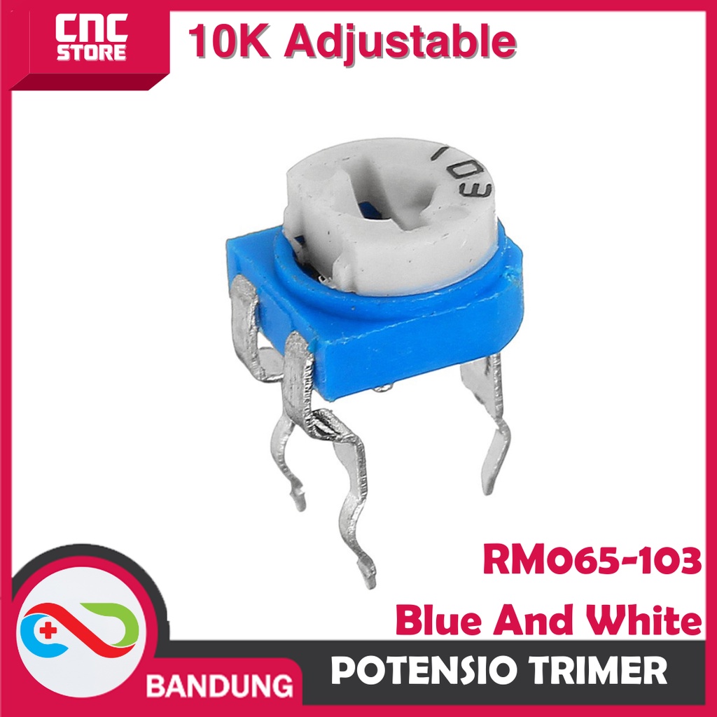 POTENTIOMETER 10K HORIZONTAL RM065-103 BLUE AND WHITE ADJUSTABLE RESISTANCE WH06-2