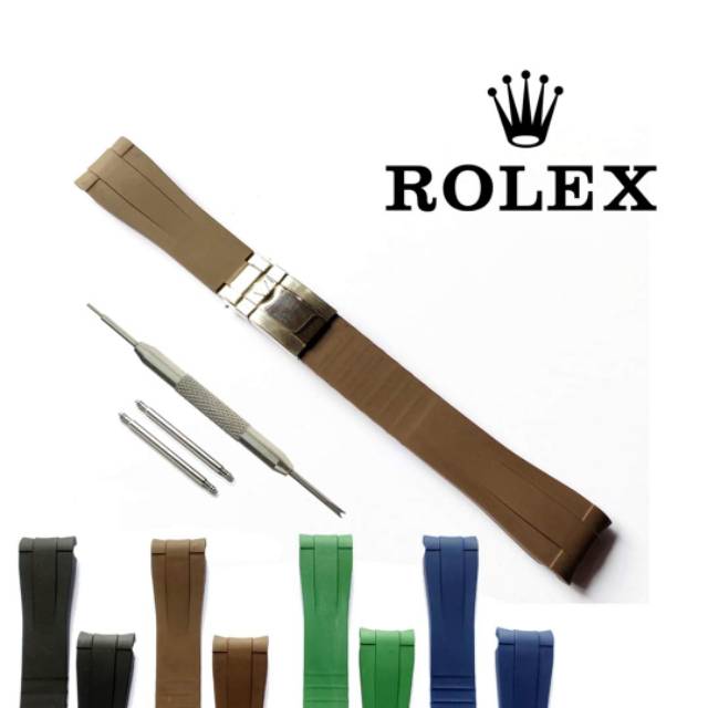 STRAP ROLEX TALI JAM ROLEX RUBBER FULL SET 20MM BROWN