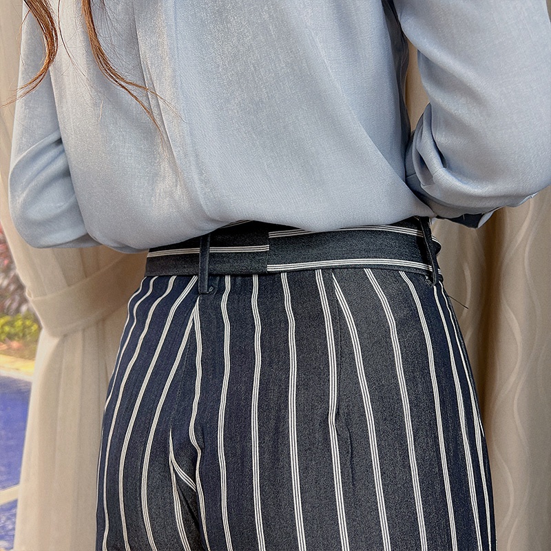 【SALE】Women High Waist Belted Stripe Culottes Celana Kulot Wanita 2725 (S-XL)