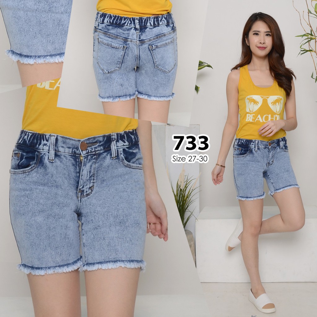( Bisa COD ) MC girl Hot Pants Pinggang Karet Wanita / Celana Pendek Jeans Sobek Rawis Wanita