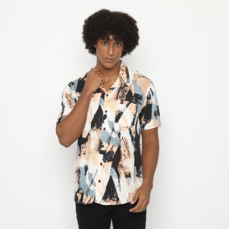 kemeja bohemian rhapsody lengan pendek / baju pria katun slim body fit casual