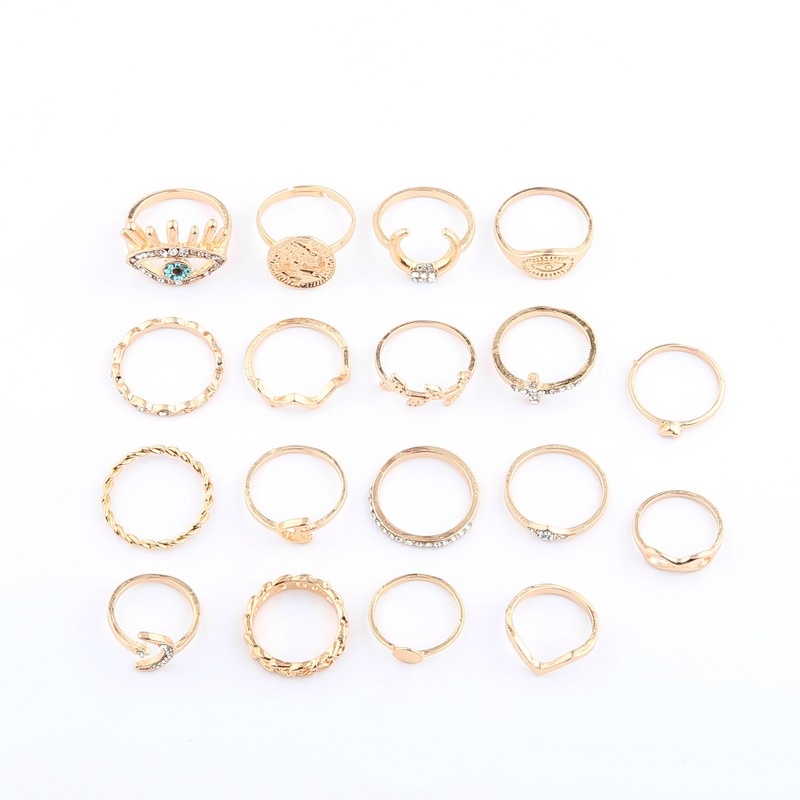 Magic789 18PCs Geometric Boho Crystal Evil Eye Stackable Knuckle Rings Set for Women Joint Midi Finger Ring