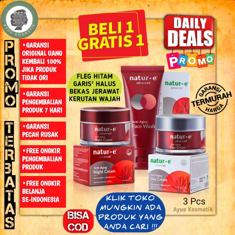 Natur-E Advanced Anti Aging Paket 3pcs Face Wash Day Night Krim Cream Natur E Natur-E Nature E