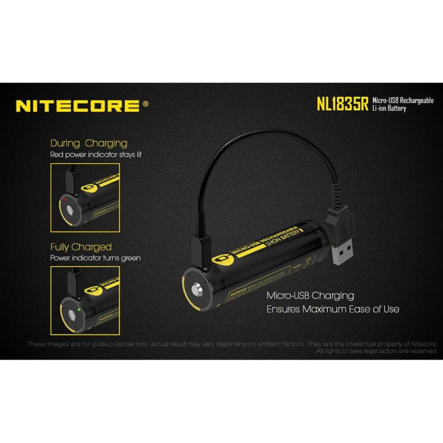 NITECORE 18650 Micro USB Rechargeable Li-ion Battery 3500mAh - NL1835R - Black/Yellow