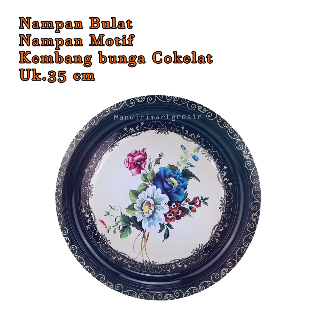 Nampan Motif *Nampan Bulat * Kembang bunga Cokelat * Uk.35 cm