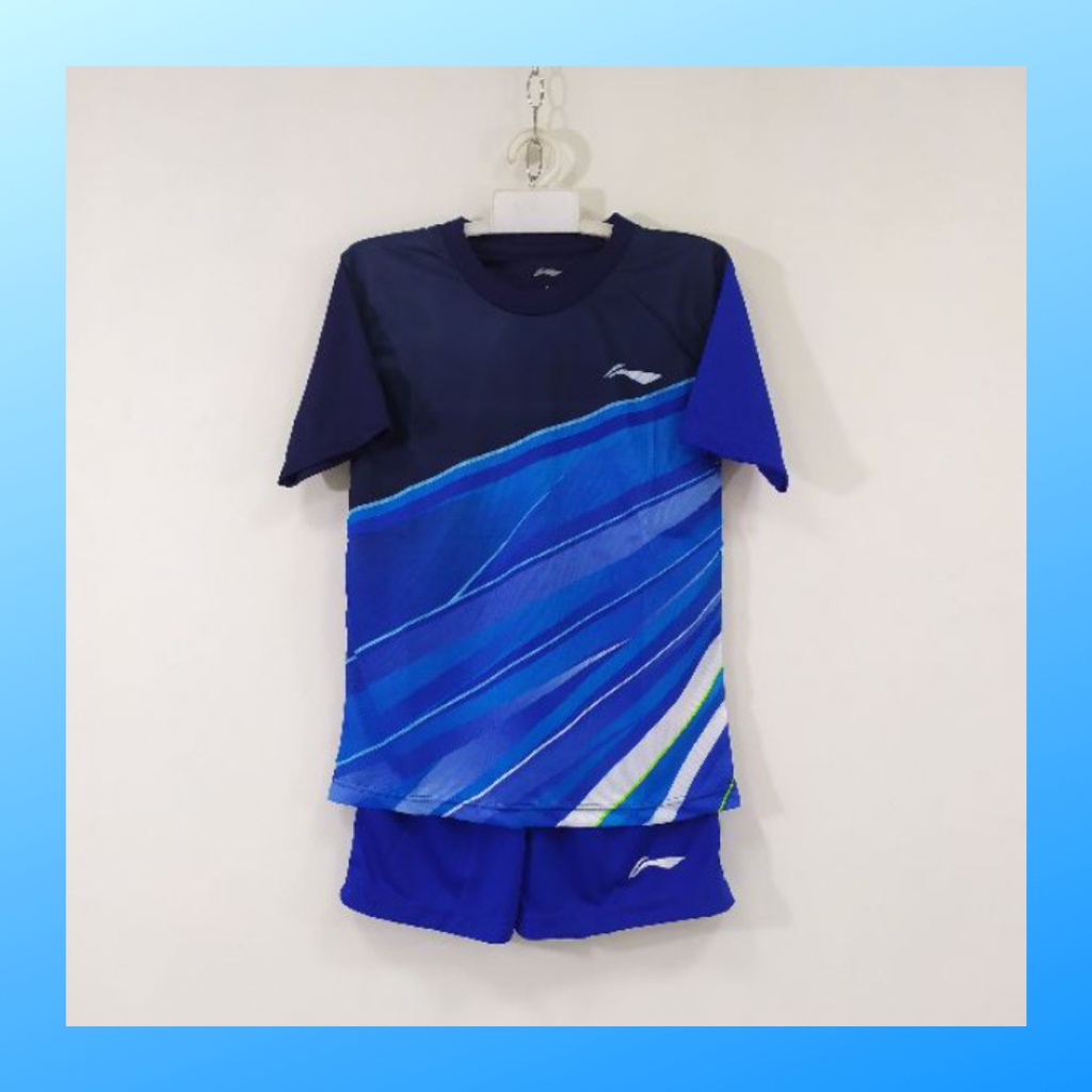 Kaos badminton anak laki-laki jersey bulutangkis baju celana setelan jersy perempuan stelan t-shirt outfit seragam kostum olahraga casual suit pakaian jarsey oblong apparel sports jersi sudirman cup bulu tangkis L151 navy polos