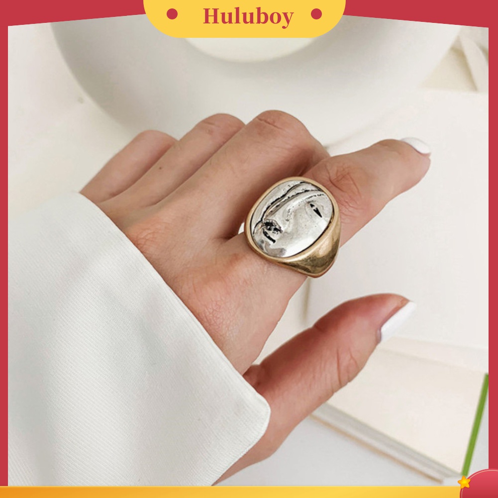 Huluboy Cincin Wanita Desain Geometri Bulat Gaya Vintage Untuk Pesta / Hadiah