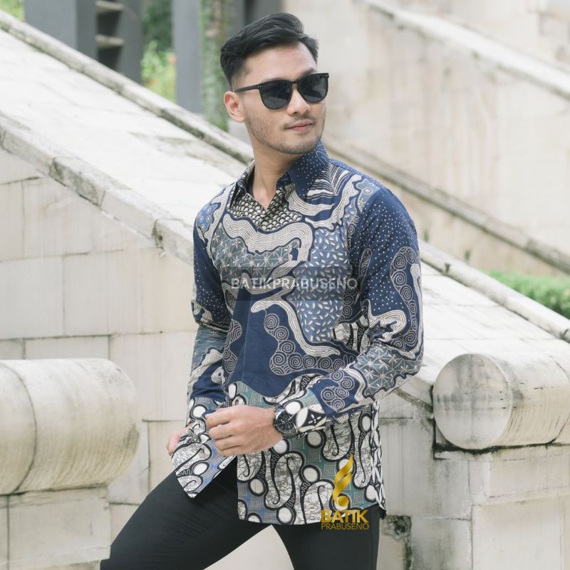KEMEJA BATIK PRIA MOTIF BANGUN SLIMFIT FULL FURING ASLI PRABUSENO BAJU LENGAN PANJANG DEWASA COWOK S