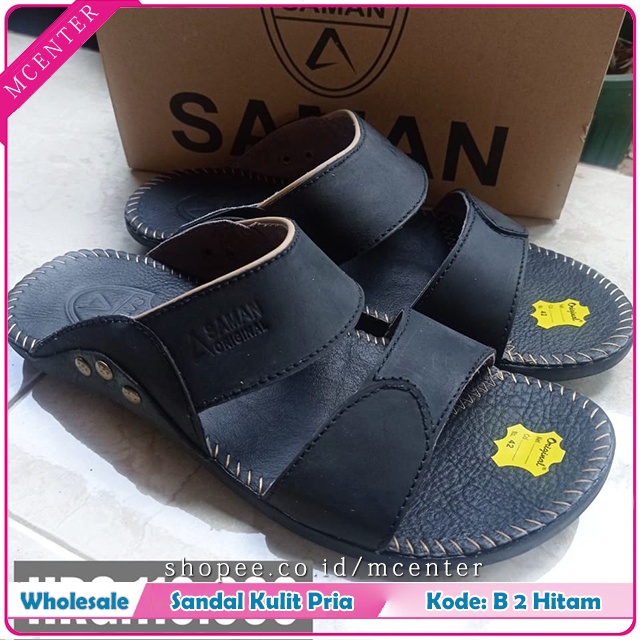 Saman Mode slide Sandal Kulit Sapi Asli Kode B2 Cocok Buat Pria Jantan Cowok Macho