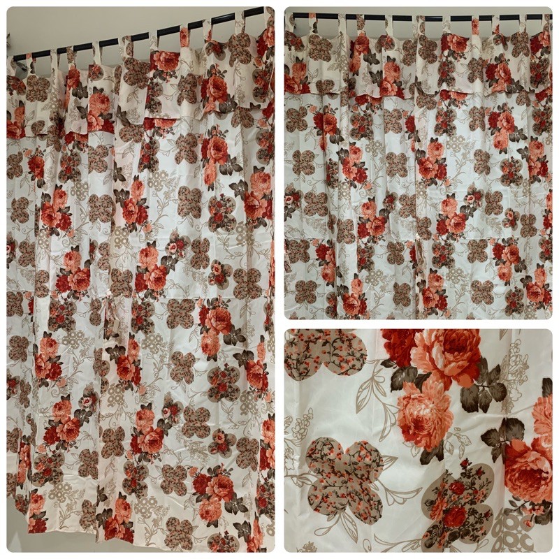 [ PINTU DAN JENDELA ] GORDEN TALI + PONI MOTIF BUNGA KEMBANG ORANGE DASAR CREAM