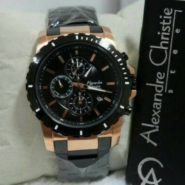 Jam Tangan Pria Alexandre Christie AC 6141 Black RoseGold
