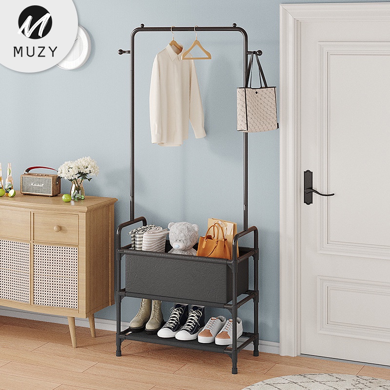 Muzy Rak Besi Tempat Penyimpanan Pakaian  Rak Gantungan Pakaian Topi Rak Sepatu Stand Hanger Display