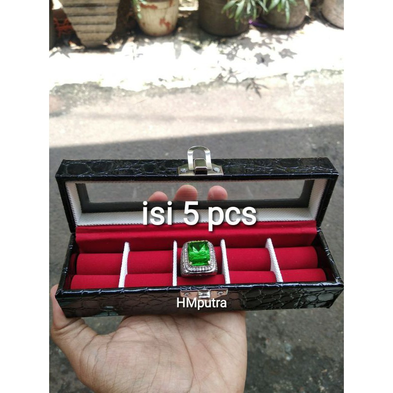 Kotak Cincin Batu Akik Isi 5 Pcs Tutup Kaca Mewah