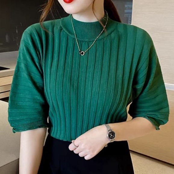 A277 Baju Atasan blouse kemeja lengan pendek balon polos rajut import murah wanita kekinian Baju Ata