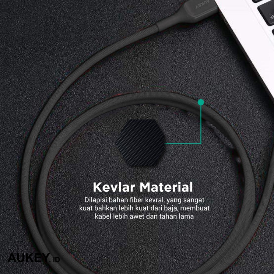Aukey Cable CB-AKC2 USB A To C QC 2.0 Kevlar Cable 2M Black - 500414