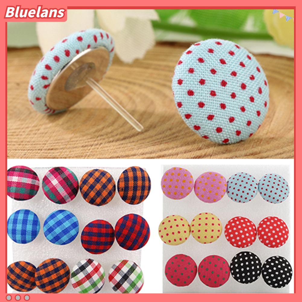 6 Pasang Perhiasan Anting Stud Gaya Vintage Warna Warni Bentuk Kancing : Bahan Plastik