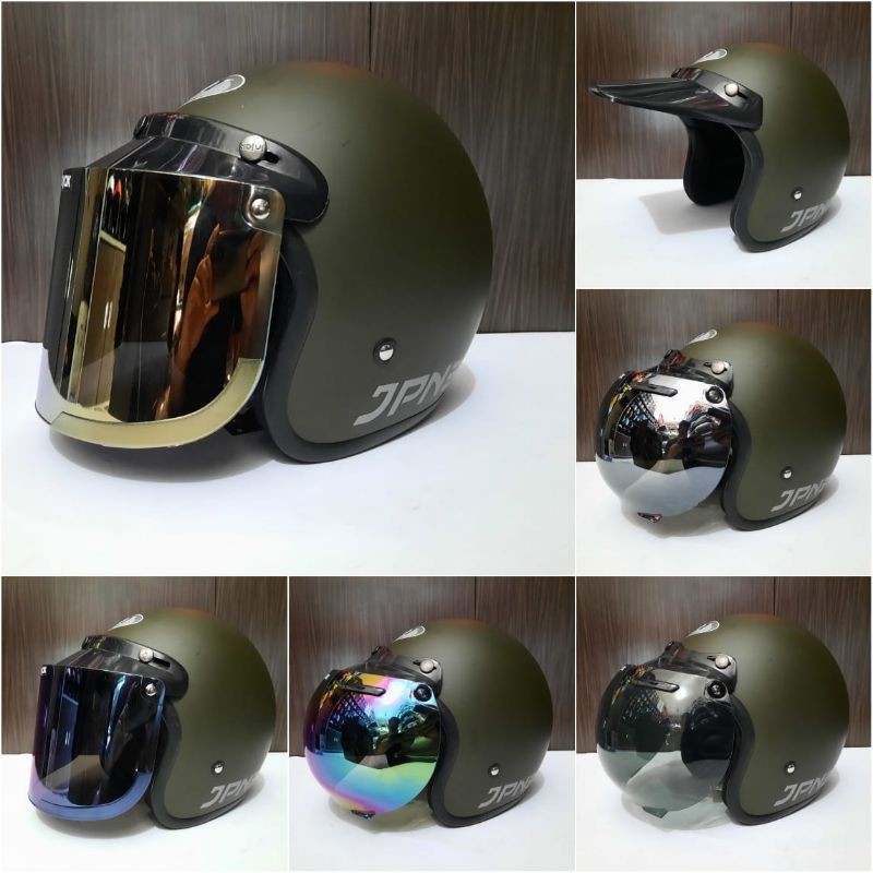 Helm Bogo Jpn Retro Hijau Army Dop