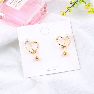 LRC Anting Tusuk Fashion Gold Color Geometric Shape Decorated Earrings F12725