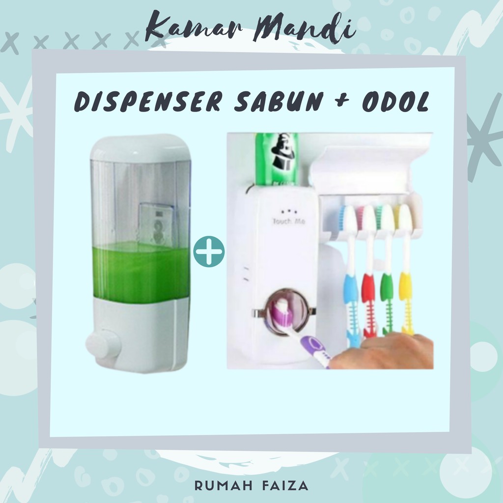 Dispenser Sabun SINGLE + Dispenser ODOL + Tempat Sikat Gigi Peralatan Kamar Mandi Murah Surabaya