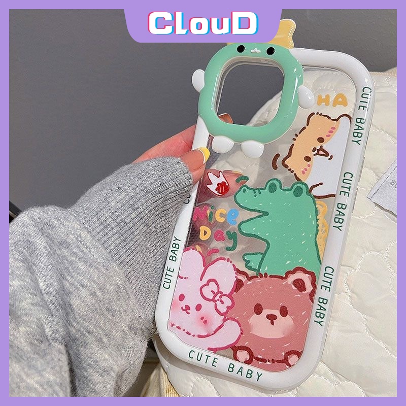Soft Case Bumper Lensa Motif Dinosaurus Beruang 3D Untuk IPhone 11 13 12 Pro MAX XR 6 6S 7 8 Plus X XS MAX SE 2020