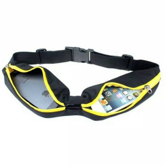 Tas Lari Doble Kantong - Double Pocket Smart Belt 2 kantung Running Sport Elastic Bag Gym Treadmill