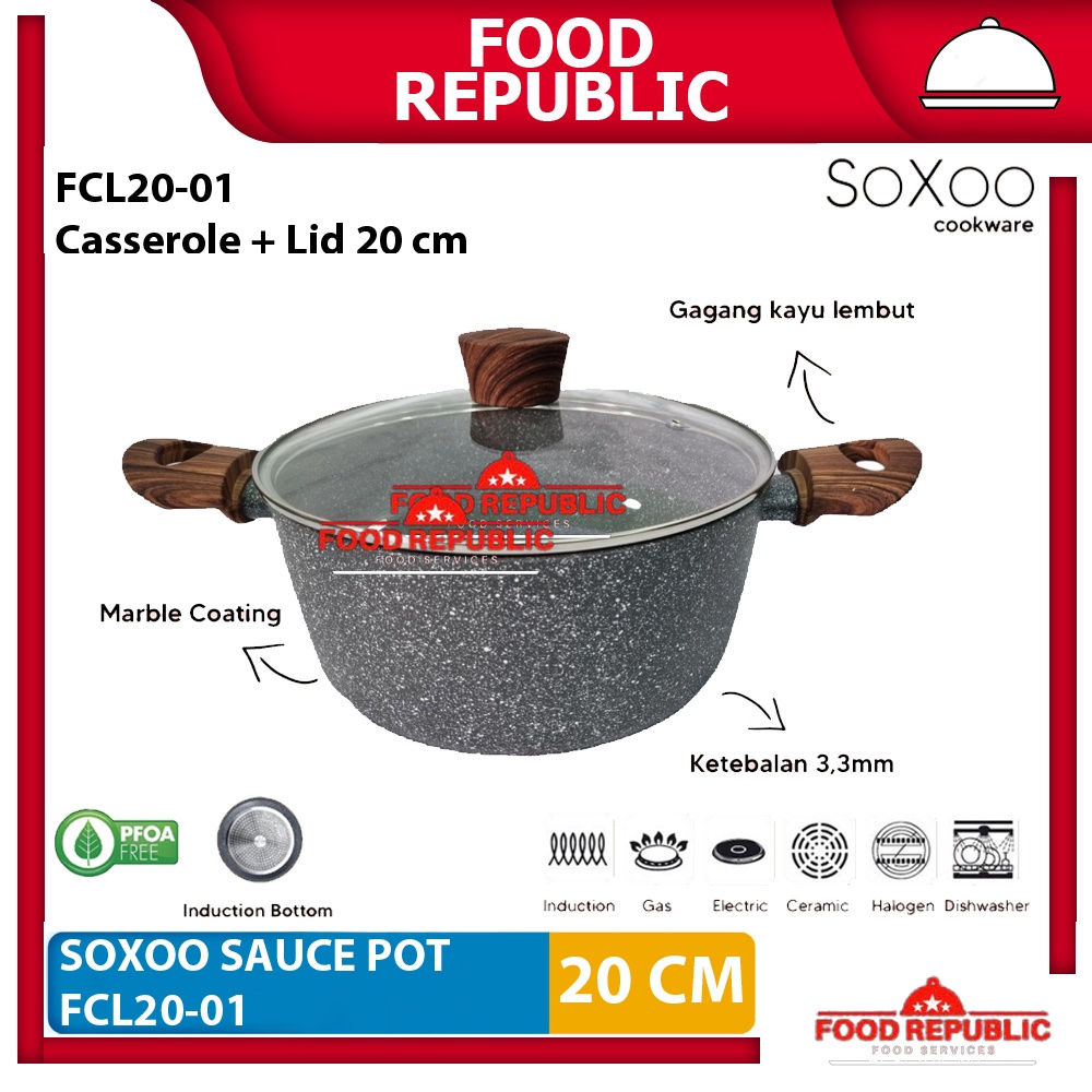 Panci Saucepot Soxoo 20 cm Marble Casserole Pot Induksi Anti Lengket