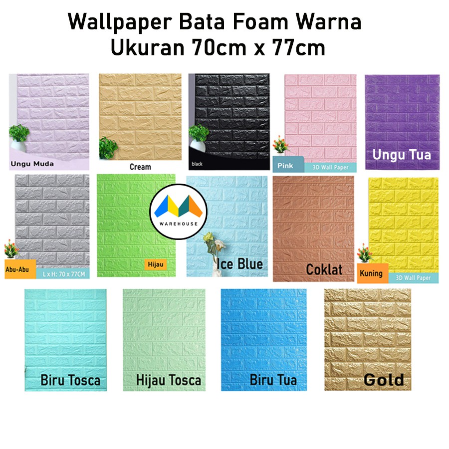 MW Wallpaper Foam Hitam Bata 3D Bata Warna Hitam Premium Wall Paper Sticker Tebal 3MM-4