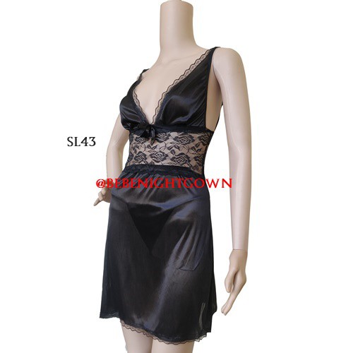 SEXY DRESS LINGERIE BAJU TIDUR SEKSI LACE WANITA ICE SILK SL43