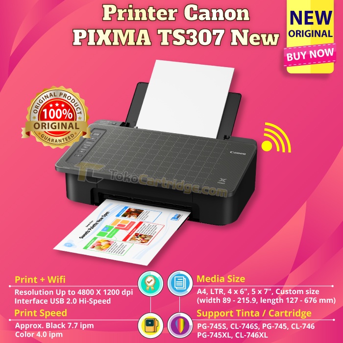 Printer Inkjet Canon PIXMA TS307 TS 307 TS-307 Print Copy Wireless direct + Cartridge tinta 745 746 
