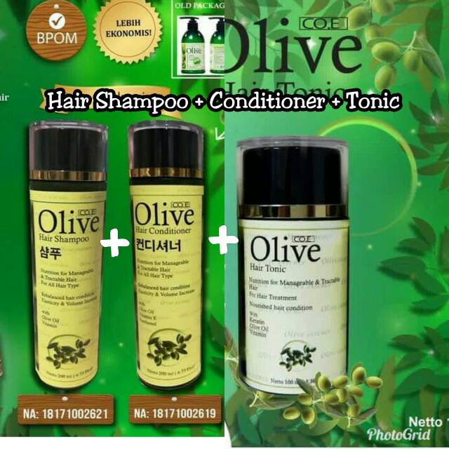 PAKET OLIVE HAIR SHAMPOO + CONDITIONER + TONIC BPOM PENYUBUR RAMBUT KOREA BPOM