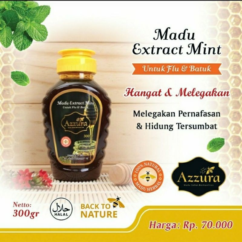 

Madu Azzura Extract Mint Obat Herbal Flu Batuk Pernafasan dan Hidung Tersumbat 300 gr