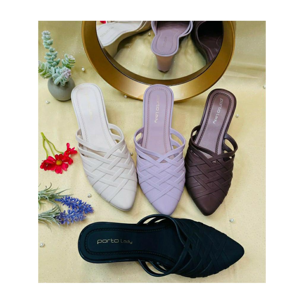 (COD) Sandal Selop Santai Wanita Wedges Jelly Karet Porto SNT