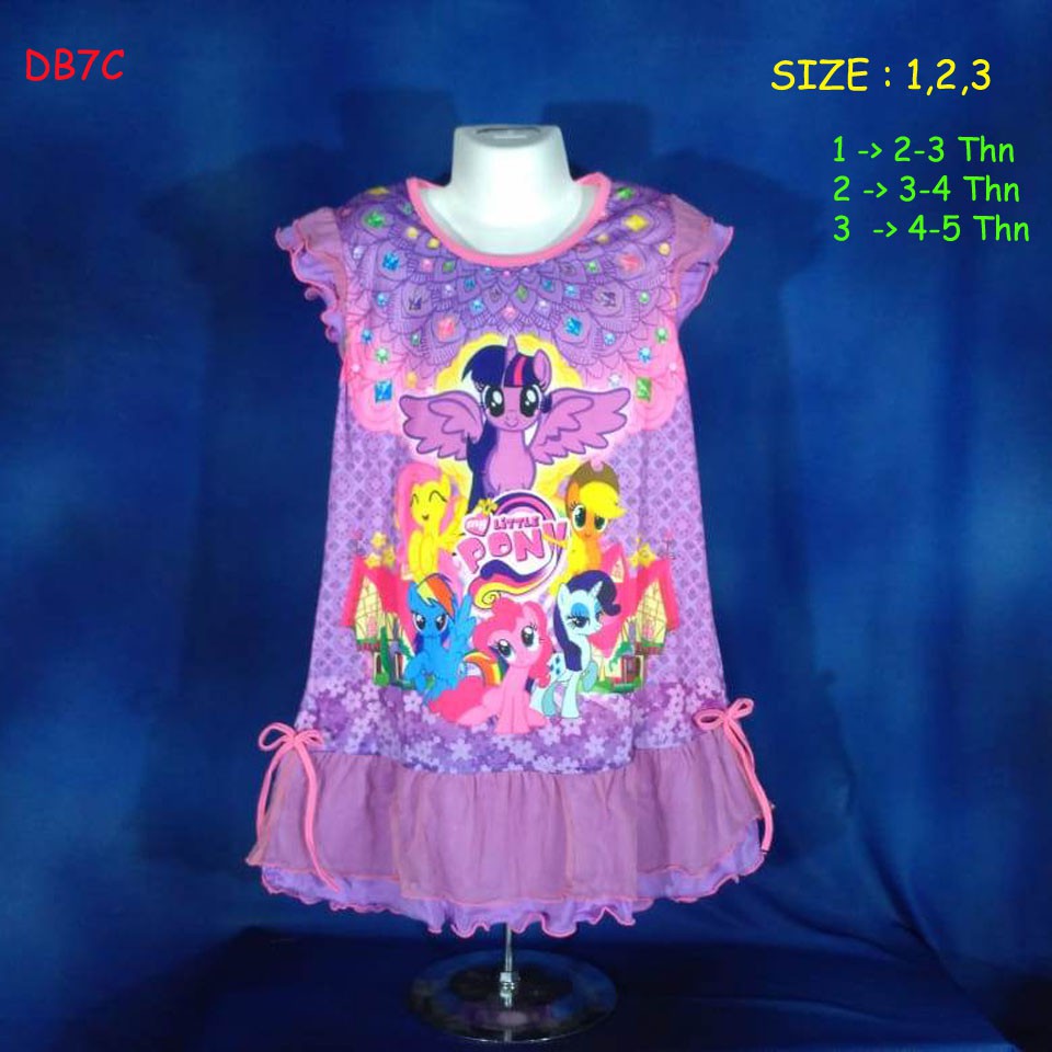 (DB7C) Daster Anak Little Pony, Baju Tidur Anak, Size 1,2,3