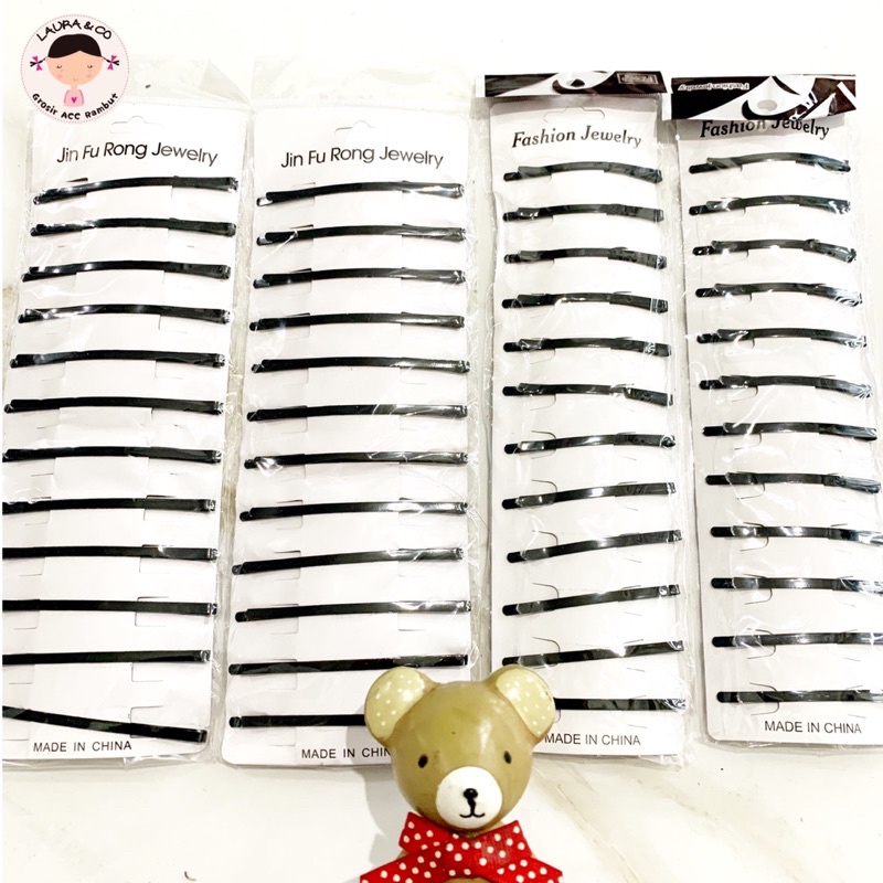 JEPIT SLIP POLOS LIDI TEBAL HITAM PONI 12PC GROSIR LUSINAN