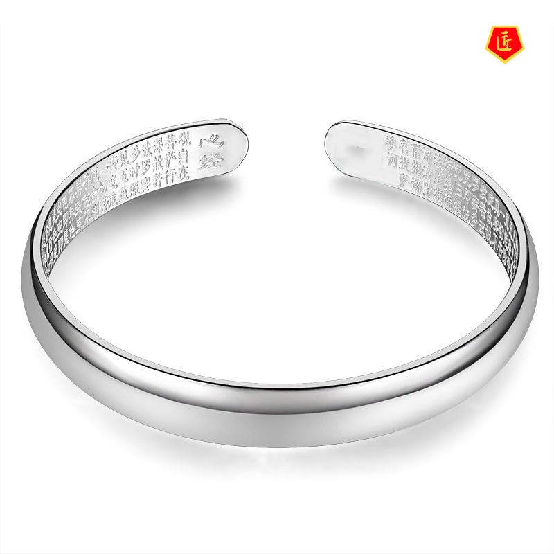 [Ready Stock]999 Silver Glossy Heart Sutra Bracelet Simple Ethnic Style