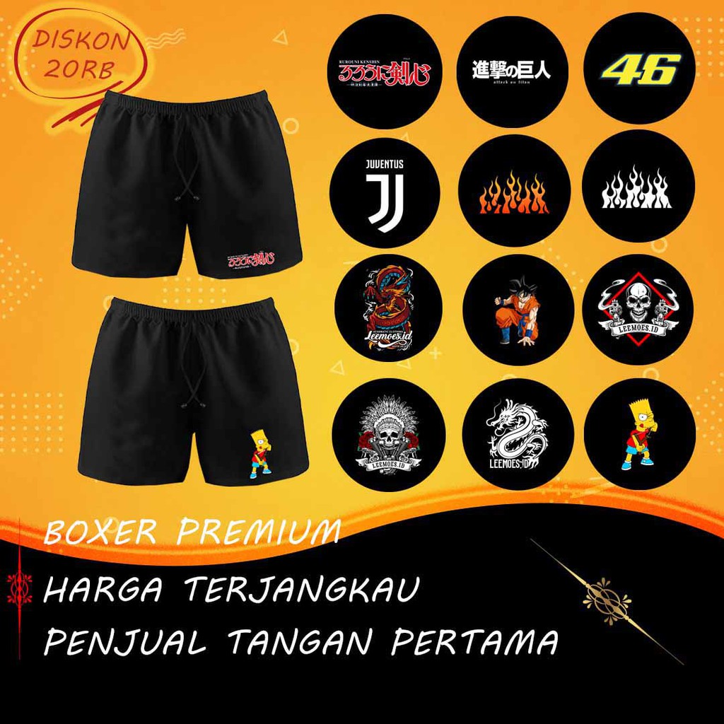 Celana Pendek Motif Api Boxer Hitam Celana Bokser pria Boxer Pria Boxser Cowok (73-85)