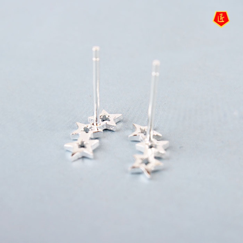 [Ready Stock]Silver Three-Star Stud Earrings Korean-Style Chic Unique