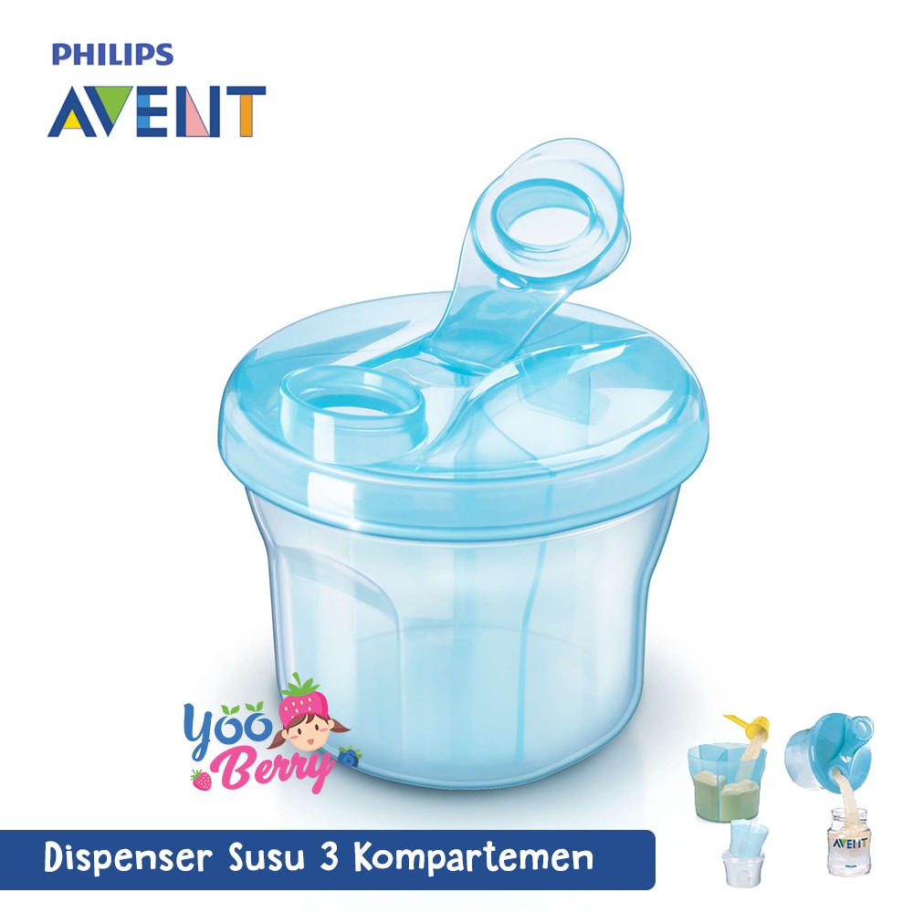 Philips Avent Dispenser Susu Bayi 3 Kompartemen &amp; Tempat Snack Bayi Milk Powder Container Berry Mart
